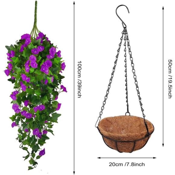 Artificial Fake Hanging Flowers Plants Basket for Spring Outdoor Outside - Picture 6 of 7